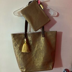 NWOT Papaya Large Tote with matching zip bag